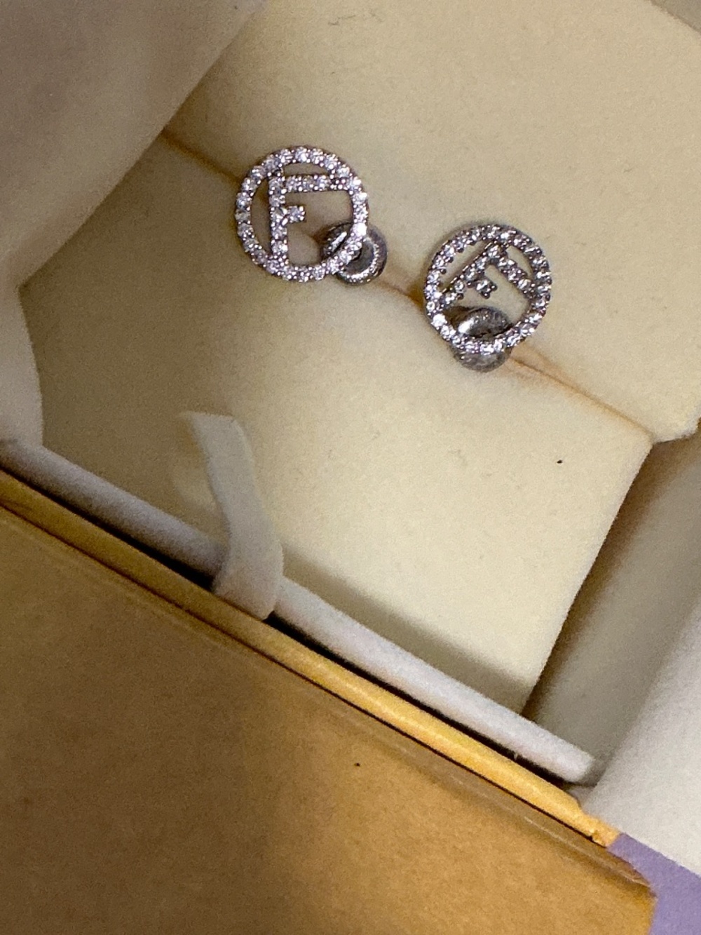 Preloved FENDI Pierced Petite Silver Earrings w/Crystals - Picture 14 of 14